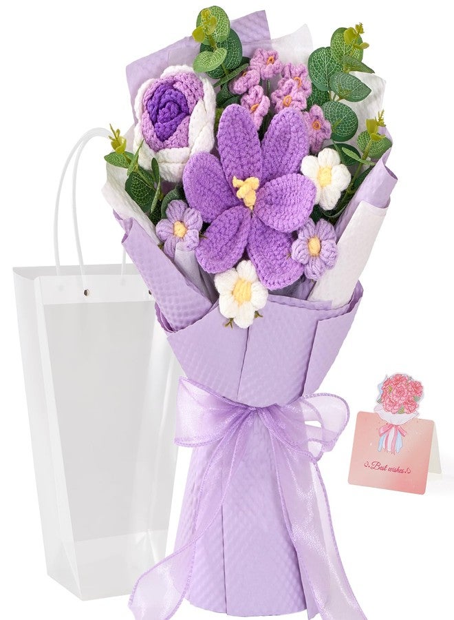Alecono Crochet Flower Bouquet, Knitted Flowers, Purple Handmade Bouquet of Flowers for Lover Anniversary Birthday Party Mother's Day Graduation Gifts (Include Card) - Image 1