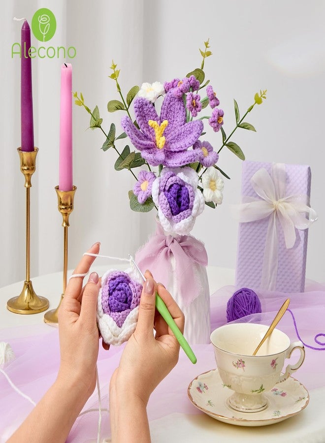Alecono Crochet Flower Bouquet, Knitted Flowers, Purple Handmade Bouquet of Flowers for Lover Anniversary Birthday Party Mother's Day Graduation Gifts (Include Card) - Image 4