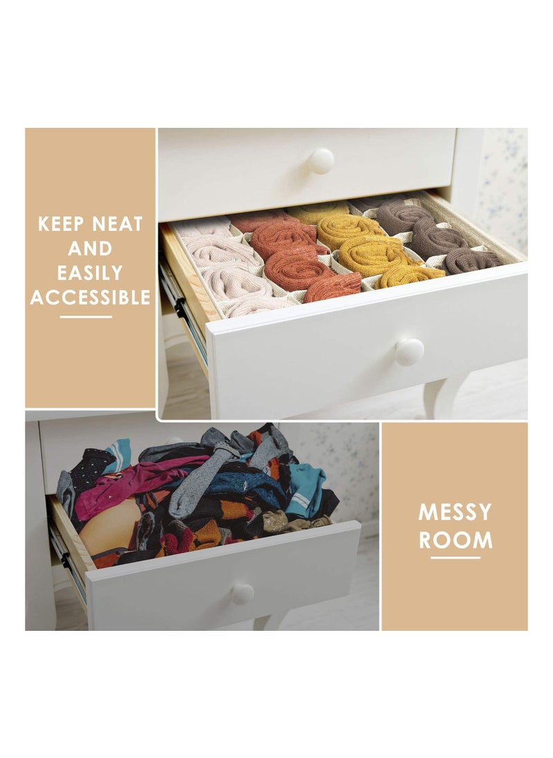 Cuken - 3 Pack Organizer Dividers, 64 Cell Fabric Foldable Cabinet Closet Organizers and Storage Boxes for Storing Socks, Underwear, Ties - Image 1
