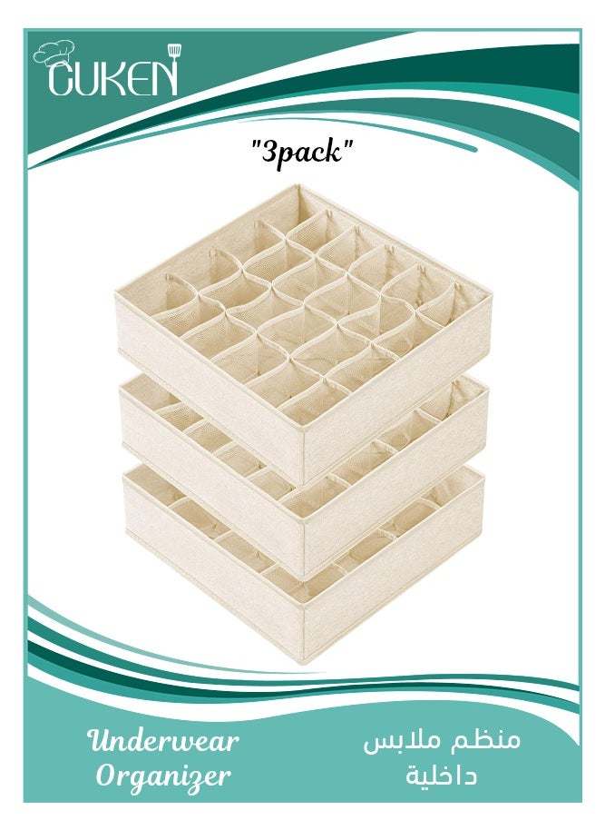 Cuken - 3 Pack Organizer Dividers, 64 Cell Fabric Foldable Cabinet Closet Organizers and Storage Boxes for Storing Socks, Underwear, Ties - Image 1