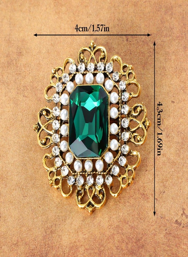 Yolev Vintage Brooches For Women Austrian Crystal Rhinestone Flower Brooch Pin Elegant Rectangle Shell Pearl Boho Victorian Brooches Lapel Pins For Wedding Festival Ornament Jewelry Green - Image 2