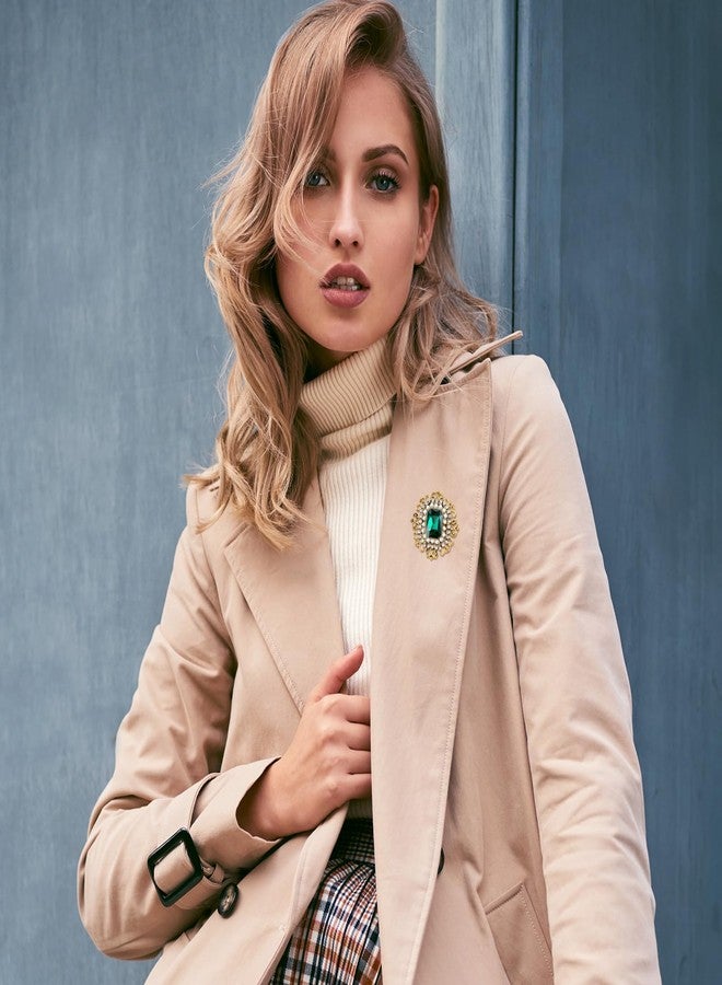 Yolev Vintage Brooches For Women Austrian Crystal Rhinestone Flower Brooch Pin Elegant Rectangle Shell Pearl Boho Victorian Brooches Lapel Pins For Wedding Festival Ornament Jewelry Green - Image 5