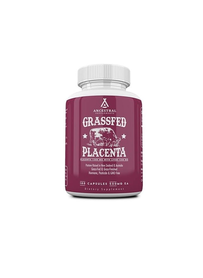 Ancestral Supplements Grass Fed Placenta Supplement with Liver, Contains Postpartum Vitamins for Women Breastfeeding,180 Capsules 