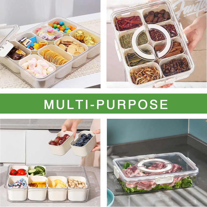 shopwithgreen 2Pcs Divided Serving Tray with Lid and Handle, Portable Snackle Box Snack Containers for Charcuterie, Party, Veggies, Snack, Fruit, Nuts, Candy, Chip, Entertaining, Picnic - Image 5