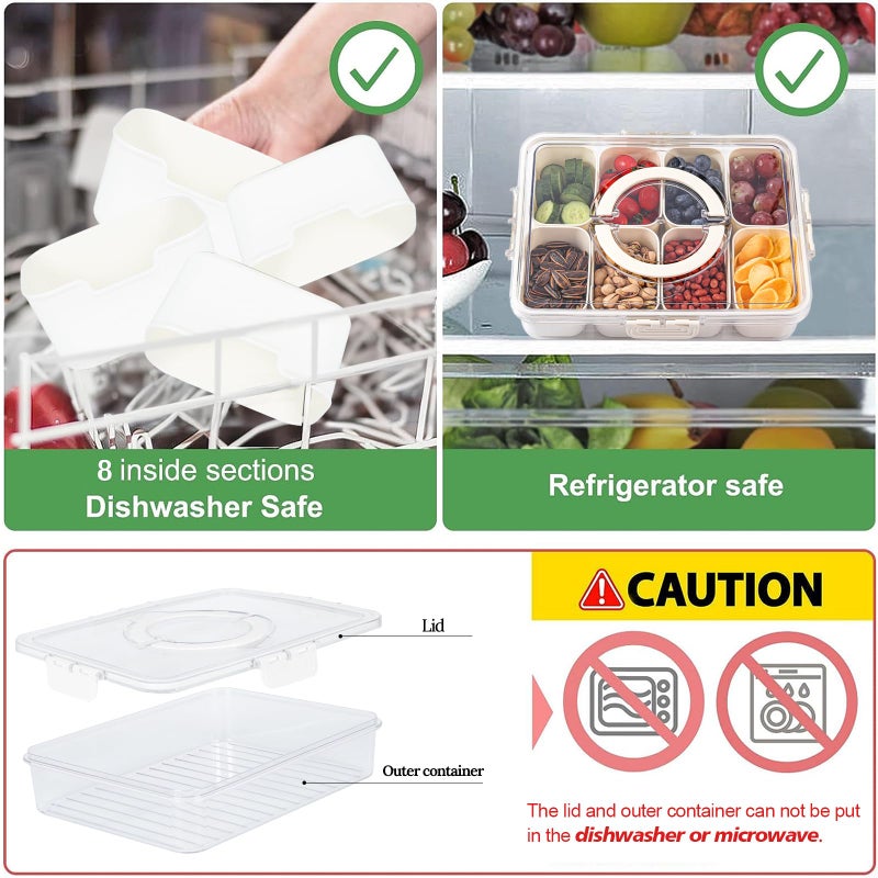 shopwithgreen 2Pcs Divided Serving Tray with Lid and Handle, Portable Snackle Box Snack Containers for Charcuterie, Party, Veggies, Snack, Fruit, Nuts, Candy, Chip, Entertaining, Picnic - Image 2