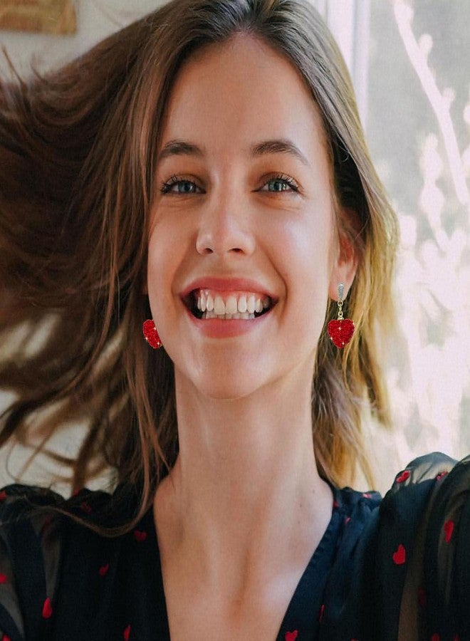 اتش تي اتش أقراط قلب أحمر لامعة، أقراط متدلية بتصميم قلب أحمر كبير وجذاب للنساء والفتيات (B-CZ أحمر) - Image 4