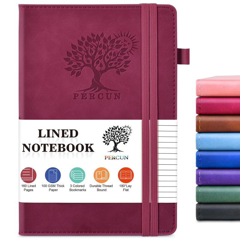 PERCUN Lined Journal Notebook for Men & Women, 160 Pages College Ruled Journal for Writing, A5 Hardcover Leather Notebooks for Work, School, Business, Travel, Daily Diary 5.9" x 8.5" (Burgundy) - Image 1