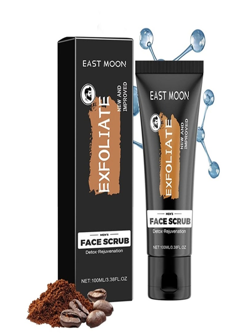 East Moon 100 مل مقشر وجه للرجال مقشر قهوة لإزالة الرؤوس السوداء والتان والخلايا الميتة يضيء البشرة يجدد البشرة مقشر إزالة التان مقشر مقشر مرطب يقلل حب الشباب منظف وجه - Image 1