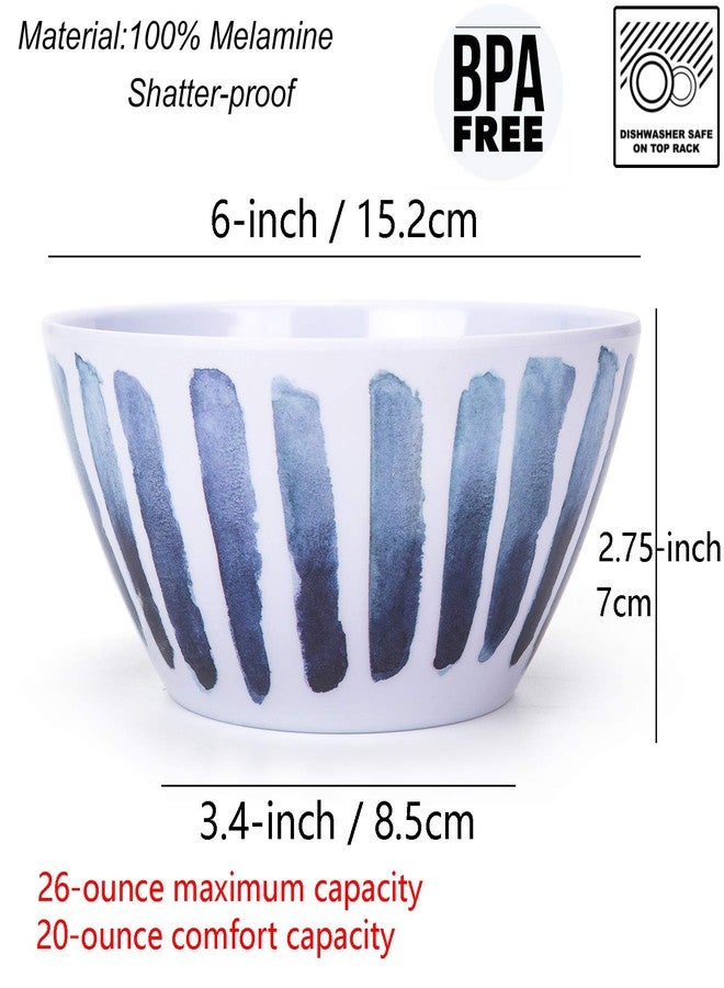 KX-WARE Blue Stripe Melamine Bowls, 6-inch 100% Melamine Cereal/Soup/Salad Bowls, set of 6 - Image 2