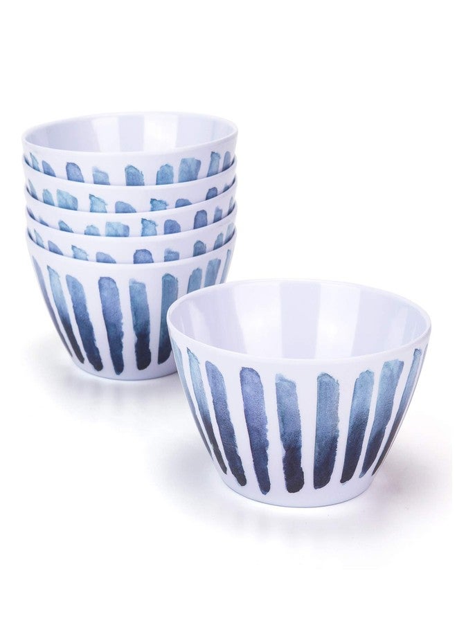 KX-WARE Blue Stripe Melamine Bowls, 6-inch 100% Melamine Cereal/Soup/Salad Bowls, set of 6 - Image 1