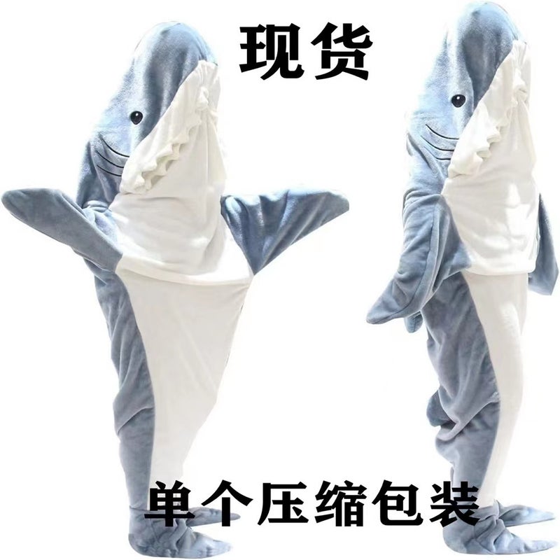 Shark Sleeping Bag Adult Hoodie Sleeping Bag Flannel Home Clothes Loose Sleepsuit Shark Nightgown - Image 3