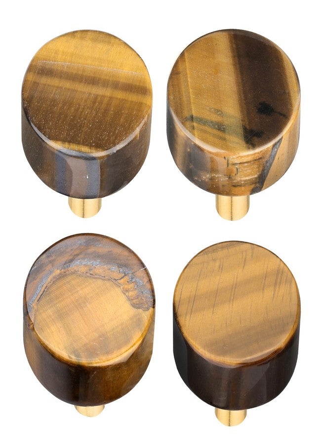 moonsix 4pcs Circle Crystal Stone Polished Drawer Knobs for Kitchen Handle Pull Cupboard Door Dresser Wardrobe Closet, Tiger’s Eye Stone - Image 1