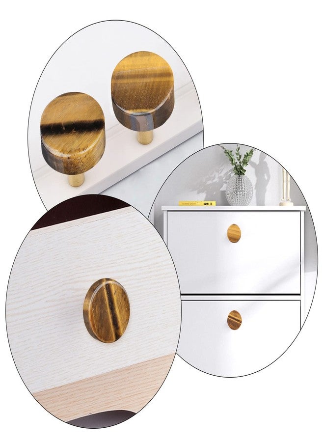 moonsix 4pcs Circle Crystal Stone Polished Drawer Knobs for Kitchen Handle Pull Cupboard Door Dresser Wardrobe Closet, Tiger’s Eye Stone - Image 2