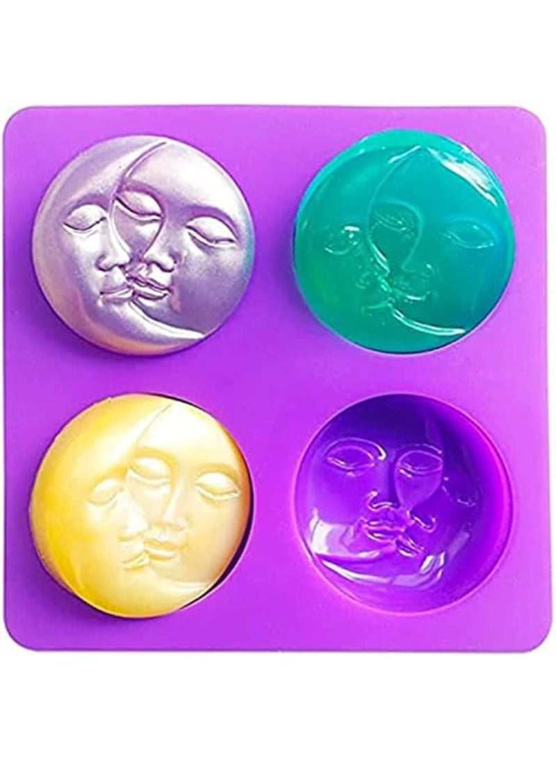 Luckam Sun & Moon Silicone Soap Moulds, 4 Cavity Crescent Moon Face Silicone Soap Mould for Homemade Lotion Bar, Bath Bombs, Polymer Clay, DIY Candle Resin Making - Image 1