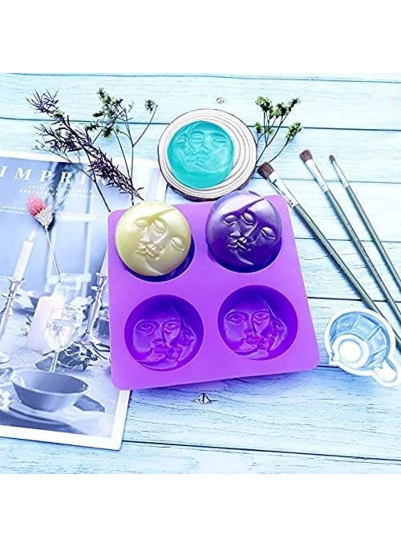 Luckam Sun & Moon Silicone Soap Moulds, 4 Cavity Crescent Moon Face Silicone Soap Mould for Homemade Lotion Bar, Bath Bombs, Polymer Clay, DIY Candle Resin Making - Image 3