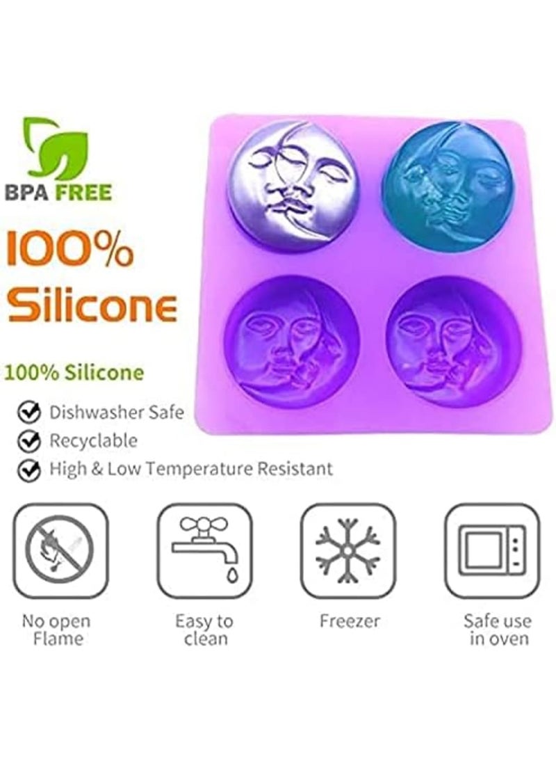 Luckam Sun & Moon Silicone Soap Moulds, 4 Cavity Crescent Moon Face Silicone Soap Mould for Homemade Lotion Bar, Bath Bombs, Polymer Clay, DIY Candle Resin Making - Image 4