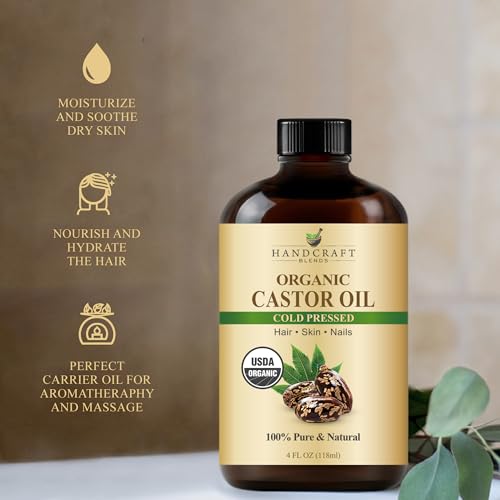 handcraft Blends زيت الخروع العضوي البارد المضغوط 4 أونصات | زجاجة زجاجية | فرش رموش | 100% نقي وطبيعي | زيت ناقل من الدرجة الممتازة | للشعر والرموش والحواجب | للشعر والجسم - Image 4