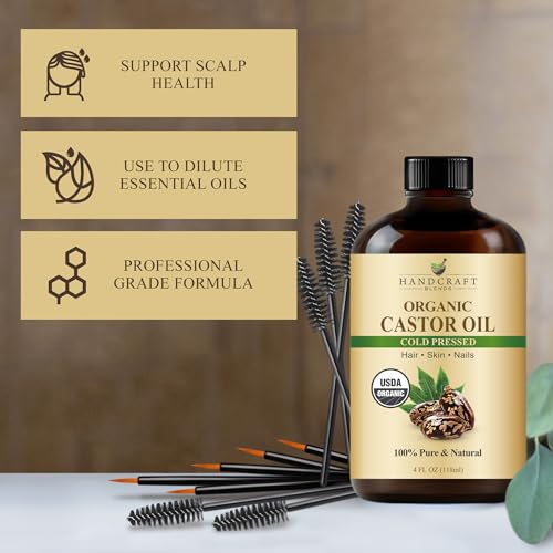 handcraft Blends زيت الخروع العضوي البارد المضغوط 4 أونصات | زجاجة زجاجية | فرش رموش | 100% نقي وطبيعي | زيت ناقل من الدرجة الممتازة | للشعر والرموش والحواجب | للشعر والجسم - Image 3