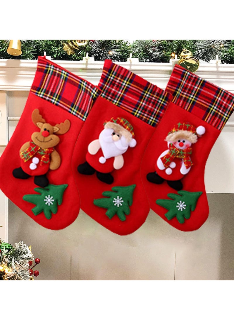 AUTOYSUR 3 Pack Christmas Stockings Gift Bag, 3D Christmas Stockings Gift & Treat Bags for Holiday Decoration Santa Reindeer Customed Design,Christmas Tree Fireplace Hanging Stockings - Image 1