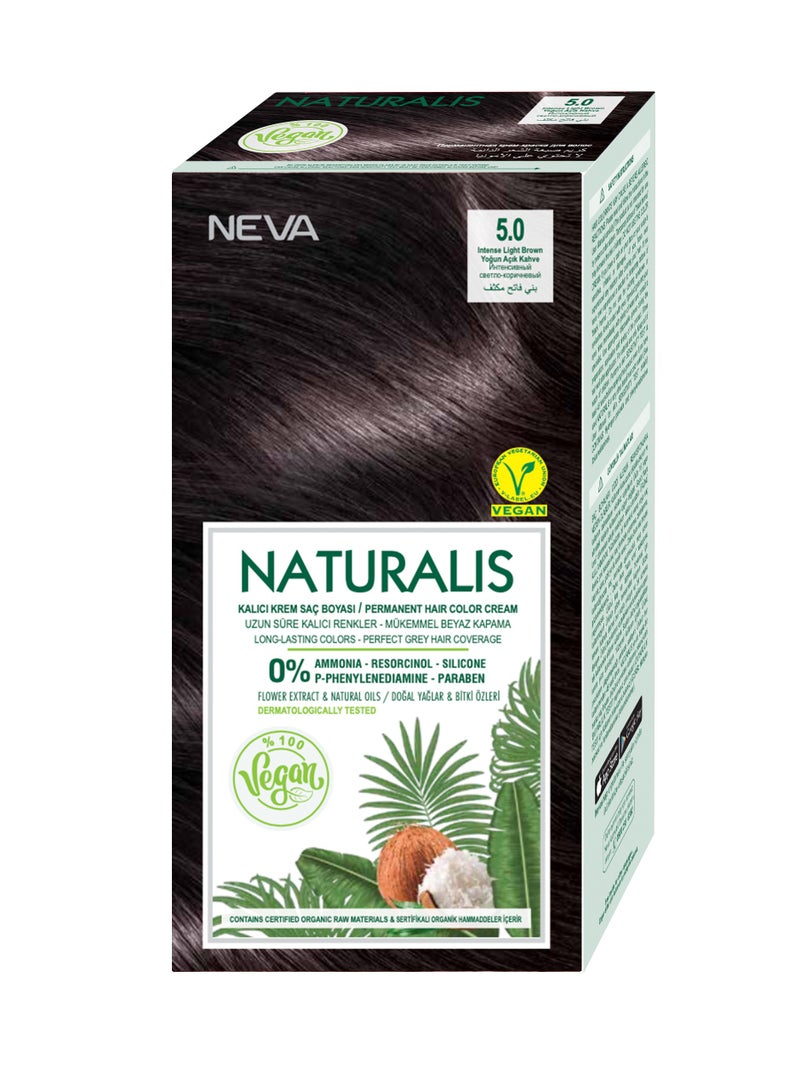 NEVA Naturalis Permanent Hair Color, Vegan,100% Gray Coverage, Organic, No Harmful Chemicals, Ammonia Free, Long-Lasting - INTENSE LIGHT BROWN - 5.0 - Image 1