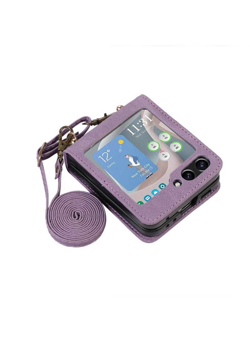 Samsung Galaxy Z Flip 5 5G Phone Case Cover Luxury Shockproof PU Leather Protective Anti-drop anti-scratch Anti-lose Fashion Crossbody Gift for Women Ladies