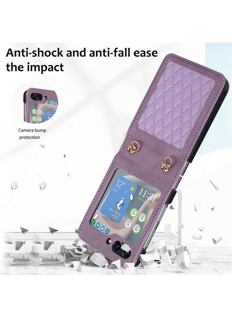 Samsung Galaxy Z Flip 5 5G Phone Case Cover Luxury Shockproof PU Leather Protective Anti-drop anti-scratch Anti-lose Fashion Crossbody Gift for Women Ladies