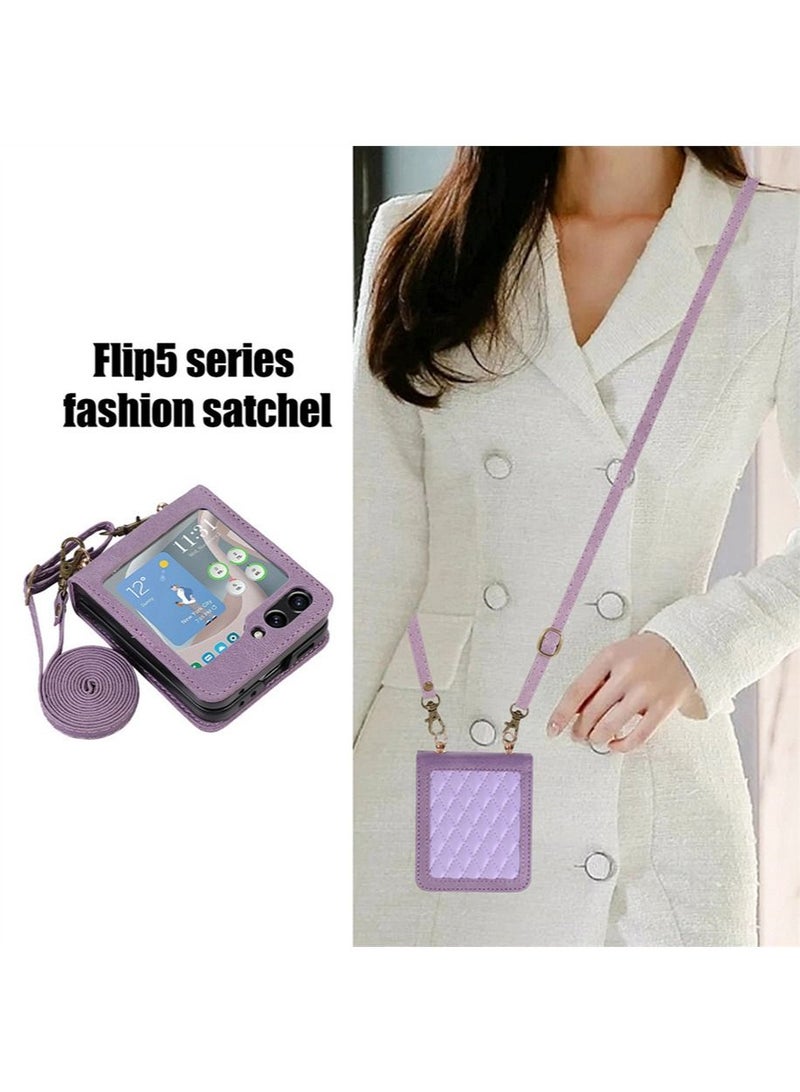 Samsung Galaxy Z Flip 5 5G Phone Case Cover Luxury Shockproof PU Leather Protective Anti-drop anti-scratch Anti-lose Fashion Crossbody Gift for Women Ladies
