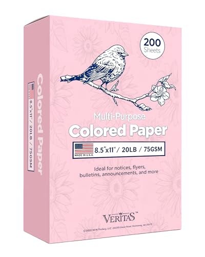 WritePads Veritas Colored Copy Paper, Pink Colored Printer Paper 8.5” x 11”, 20 lb / 75 GSM, 200 Sheets (1 Reams) Computer Paper, Multi-Purpose paper, Made in USA - Image 1