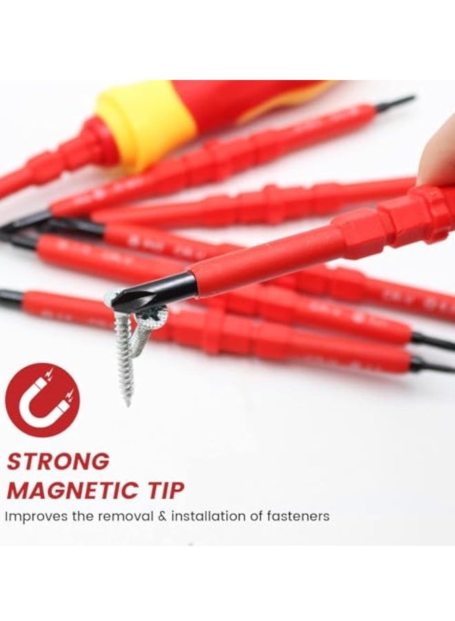 14Pcs Insulated Screwdriver Set, 7 in 1 Magnetic Screwdriver Tool Kit, Electrician Multifunctional Interchangeable Chrome Vanadium Screwdrivers, Professional Cushion Grip, for Computer, Phone and more - Image 3