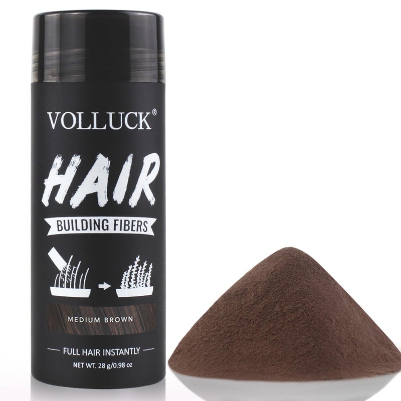 VOLLUCK ألياف شعر VOLLUCK للشعر الخفيف، ألياف بناء الشعر لتغطية فورية للنساء والرجال، مسحوق شعر طبيعي لإخفاء تساقط الشعر 28 جرام (بني متوسط)  - Image 1