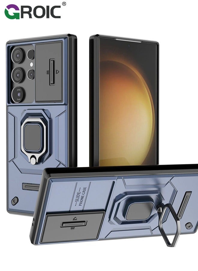 GROIC حافظة لهاتف سامسونج جالاكسي S24 الترا 6.8 بوصة مع مسند مدمج وغطاء واقٍ للكاميرا المنزلقة، حافظة واقية بمسند حلقي دوار 360 درجة لهاتف جالاكسي S24 الترا 6.8 بوصة - Image 1