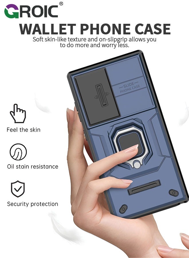 GROIC حافظة لهاتف سامسونج جالاكسي S24 الترا 6.8 بوصة مع مسند مدمج وغطاء واقٍ للكاميرا المنزلقة، حافظة واقية بمسند حلقي دوار 360 درجة لهاتف جالاكسي S24 الترا 6.8 بوصة - Image 2