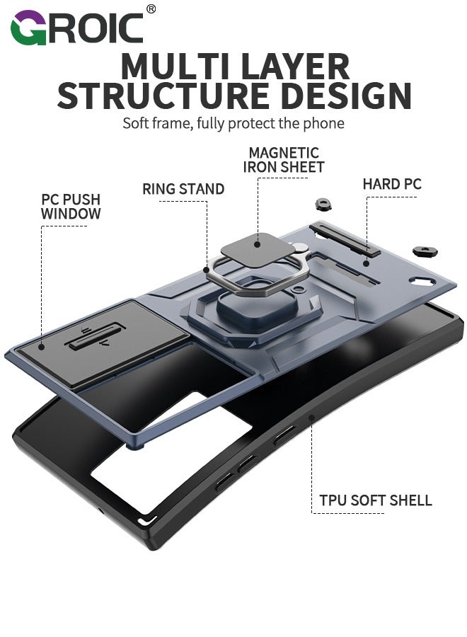 GROIC حافظة لهاتف سامسونج جالاكسي S24 الترا 6.8 بوصة مع مسند مدمج وغطاء واقٍ للكاميرا المنزلقة، حافظة واقية بمسند حلقي دوار 360 درجة لهاتف جالاكسي S24 الترا 6.8 بوصة - Image 3