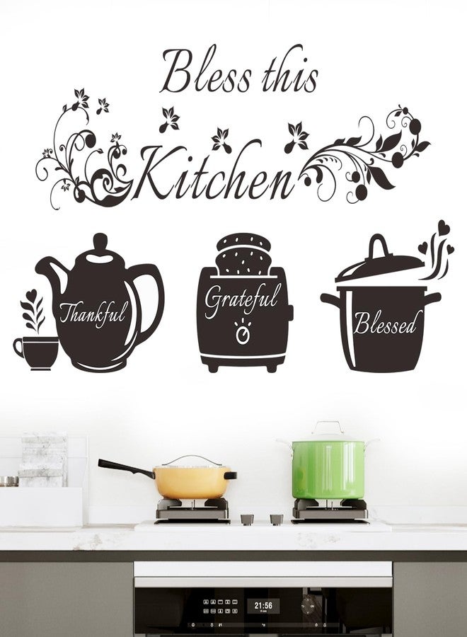 Rotumaty Kitchen Wall Stickers Decals Bless This Kitchen Wall Decor Thankful Grateful Blessed Quote Utensil Art Decorations for Home Dining Room Coffee Shop - Image 1