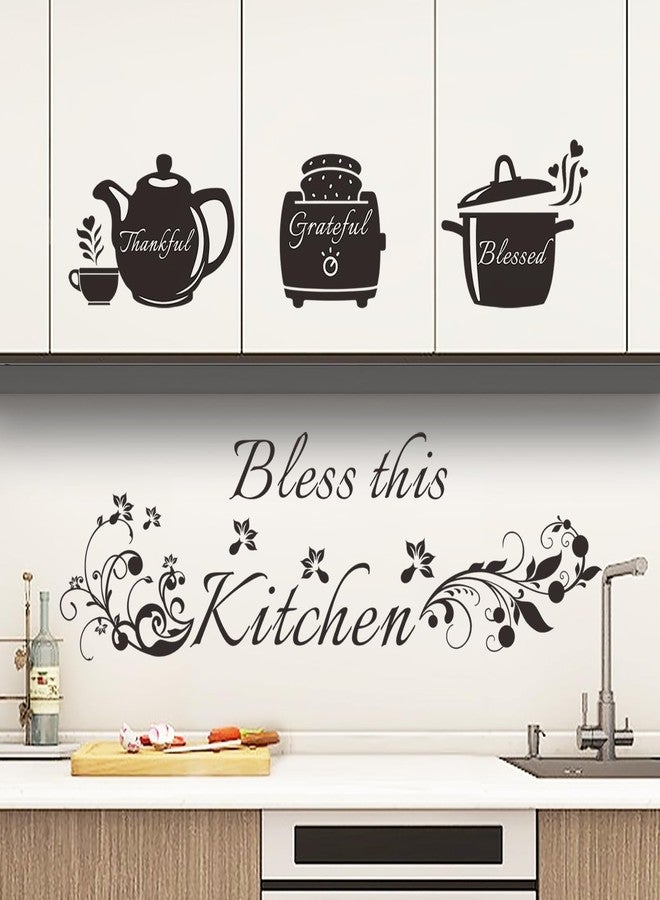 Rotumaty Kitchen Wall Stickers Decals Bless This Kitchen Wall Decor Thankful Grateful Blessed Quote Utensil Art Decorations for Home Dining Room Coffee Shop - Image 2
