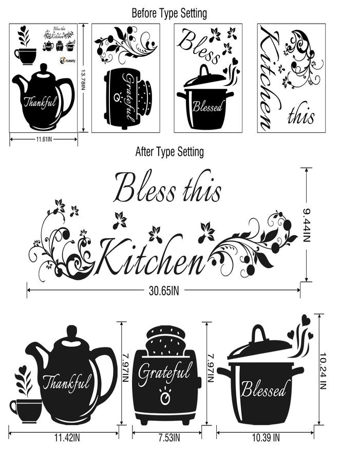 Rotumaty Kitchen Wall Stickers Decals Bless This Kitchen Wall Decor Thankful Grateful Blessed Quote Utensil Art Decorations for Home Dining Room Coffee Shop - Image 4