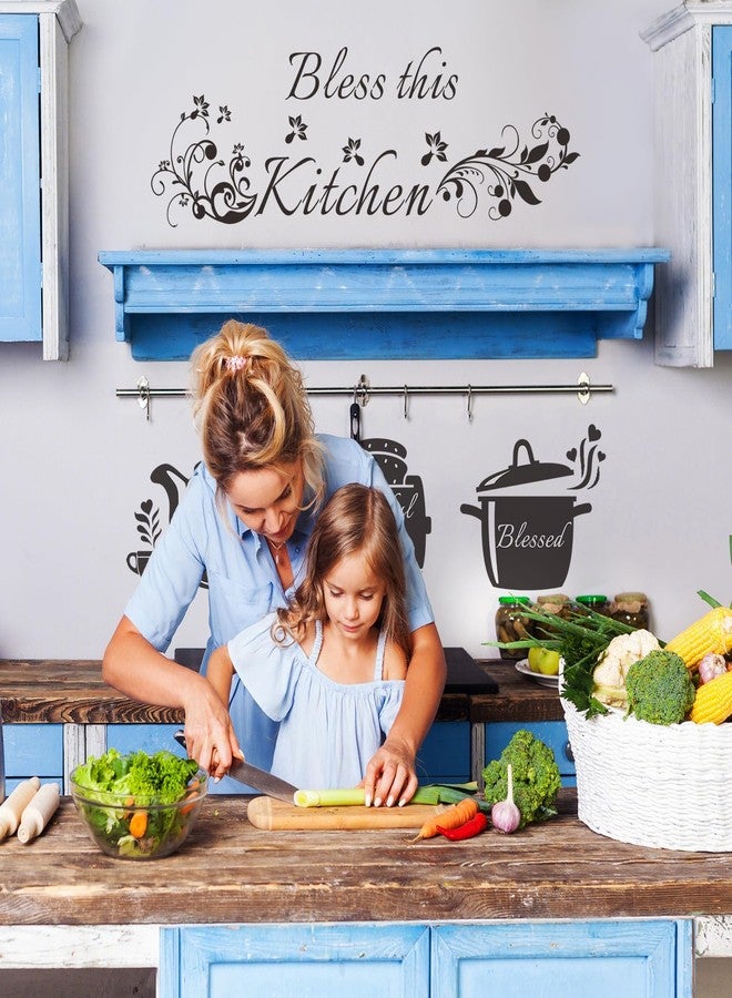 Rotumaty Kitchen Wall Stickers Decals Bless This Kitchen Wall Decor Thankful Grateful Blessed Quote Utensil Art Decorations for Home Dining Room Coffee Shop - Image 5