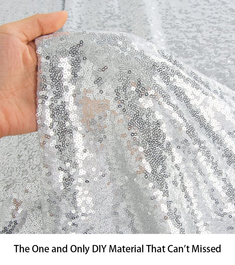 ShiDianYi 3 Feet 1 Yards-Silver-Sequin Fabric, by The Yard, Sequin Fabric, Tablecloth, Linen, for Xmas Decor (Silver) - Image 4