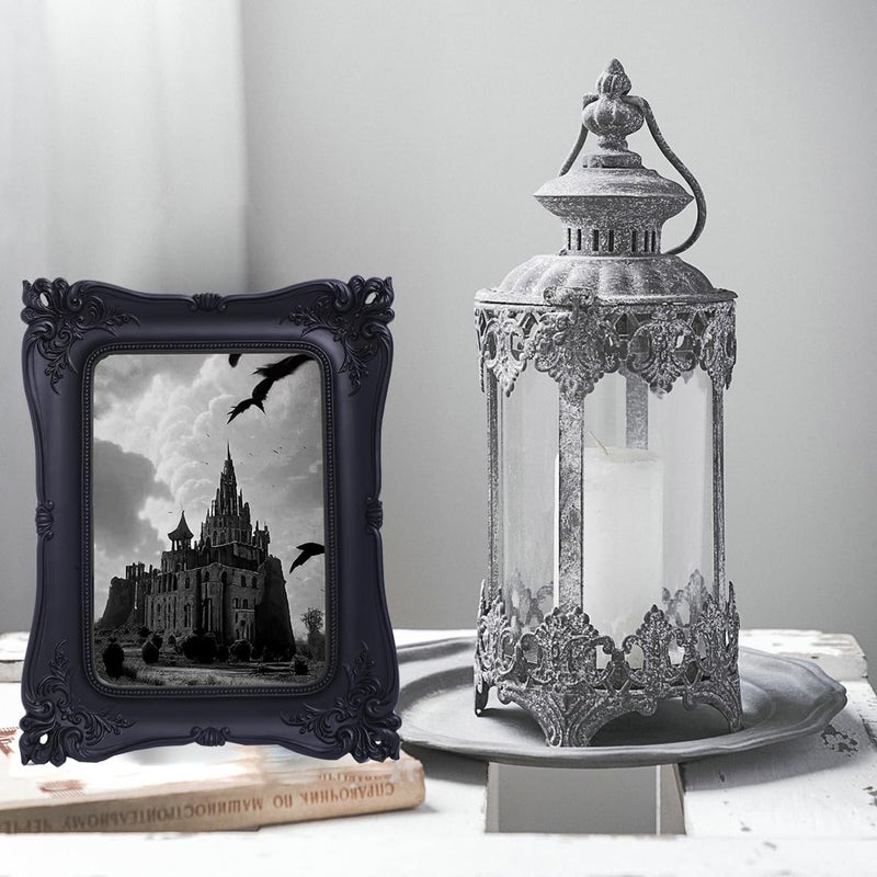 SIKOO Gothic Picture Frame 5x7 Black Vintage Picture Frames Tabletop and Wall Mount Display Black Gothic Halloween Decor - Image 2