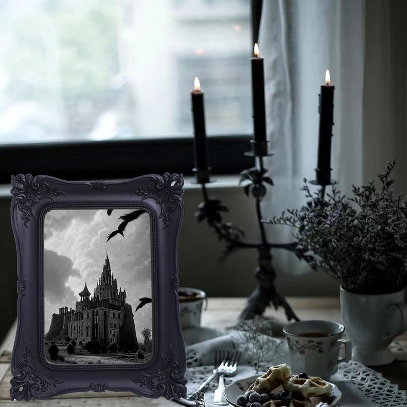 SIKOO Gothic Picture Frame 5x7 Black Vintage Picture Frames Tabletop and Wall Mount Display Black Gothic Halloween Decor - Image 3
