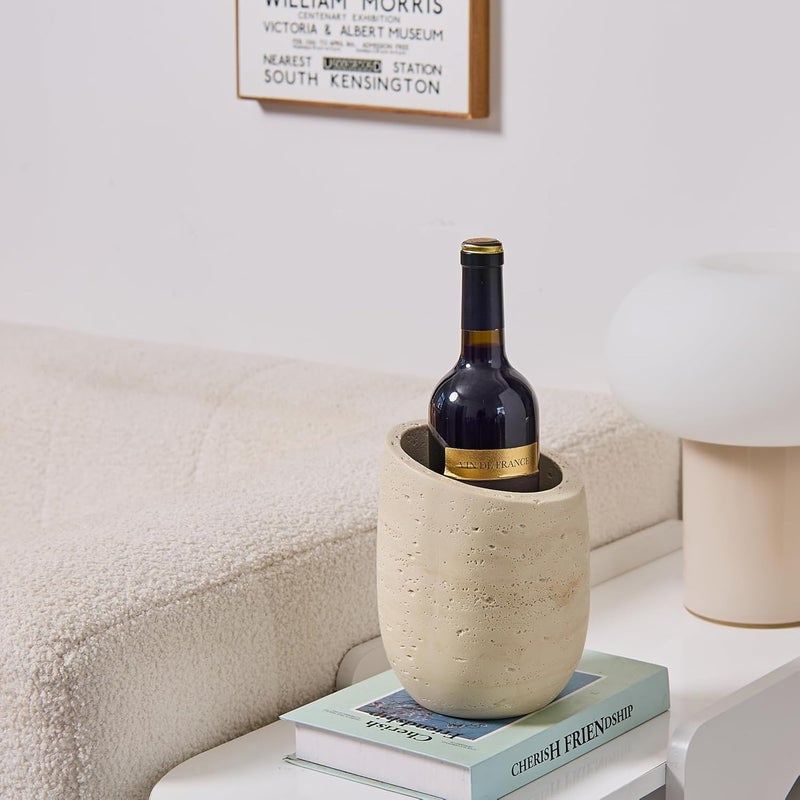 HOLOLA Natural Travertine Textures Wine Chiller Bucket – 750ml Resin Cooler for Wine & Champagne Bottles, Party Bar Cart Decor – Keeps Drinks Cold, Unique Gift for Wine Lovers, Housewarming (Beige) - Image 4