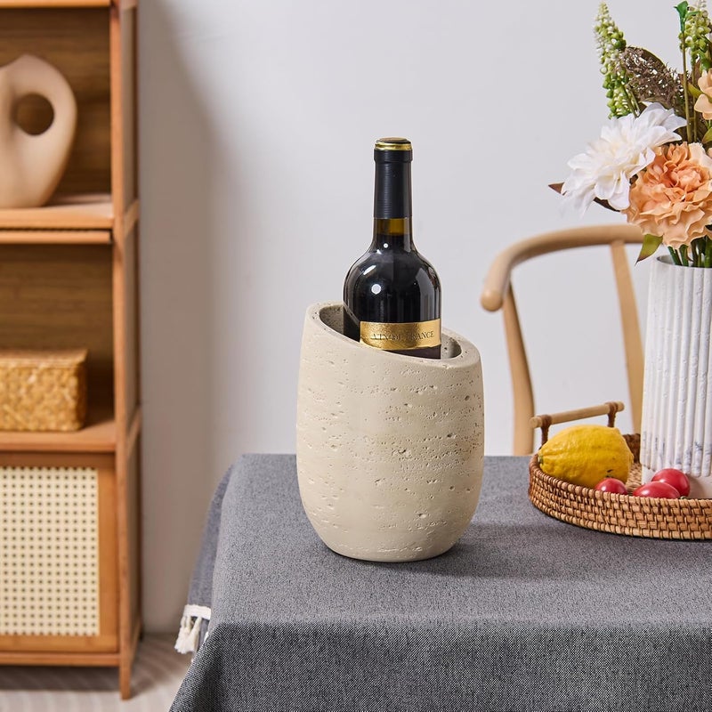 HOLOLA Natural Travertine Textures Wine Chiller Bucket – 750ml Resin Cooler for Wine & Champagne Bottles, Party Bar Cart Decor – Keeps Drinks Cold, Unique Gift for Wine Lovers, Housewarming (Beige) - Image 5