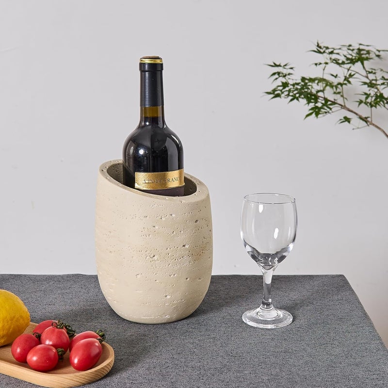 HOLOLA Natural Travertine Textures Wine Chiller Bucket – 750ml Resin Cooler for Wine & Champagne Bottles, Party Bar Cart Decor – Keeps Drinks Cold, Unique Gift for Wine Lovers, Housewarming (Beige) - Image 3