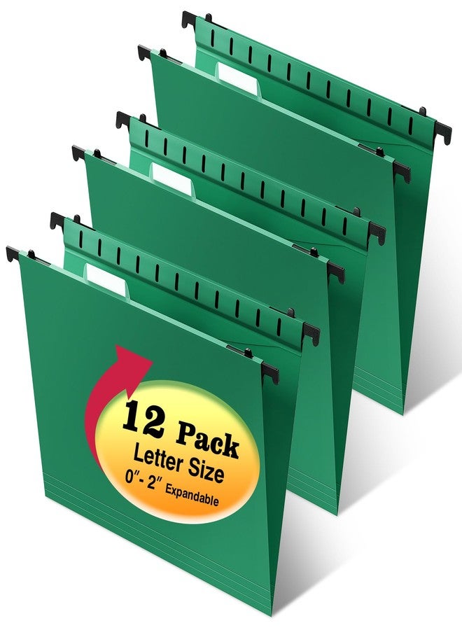 SHUTEX Plastic Hanging File Folders,12 Pack Reinforced Extra Capacity Hang Folders,2 Inch Expansion Bottom,File Cabinet Folders,Green Filing Cabinet Folders,Letter Size,for Bulk Files, Medical Charts - Image 1