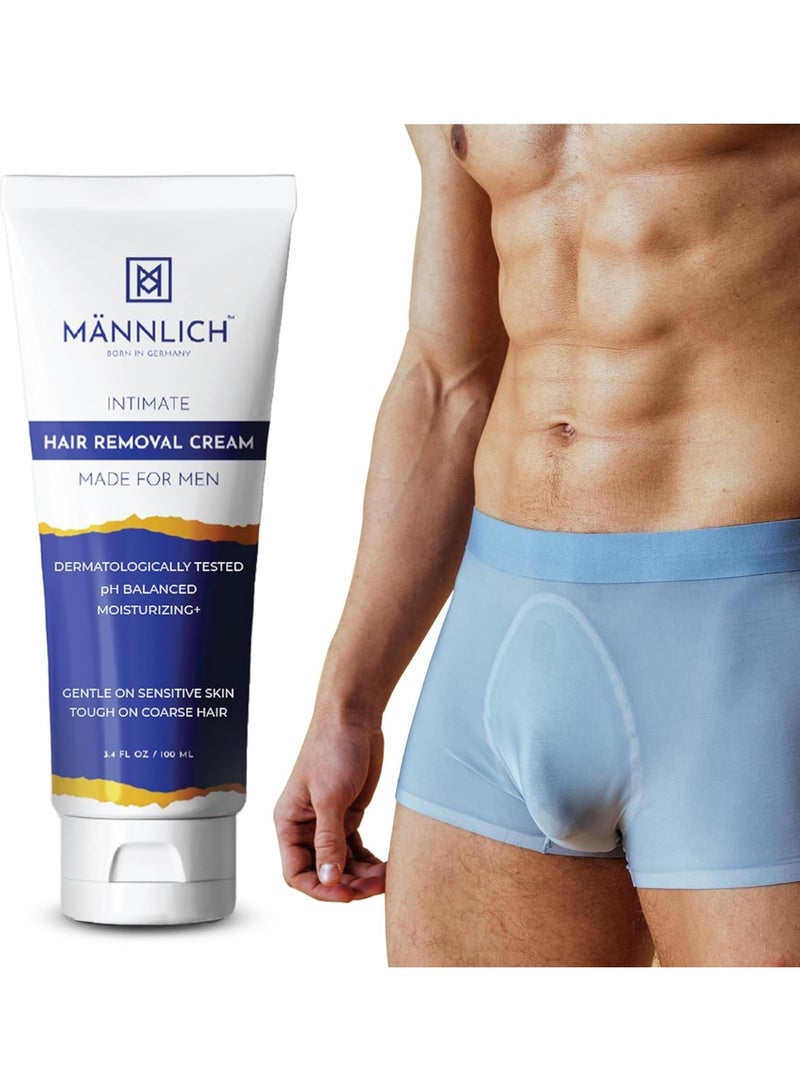 Mannlich Intimate/Private Hair Removal Cream for Men (100 ml) | Painless, Faster, Soothing for Unwanted Coarse Pubic Hair, Suitable For All Skin Types (Pack of 1) - Image 1