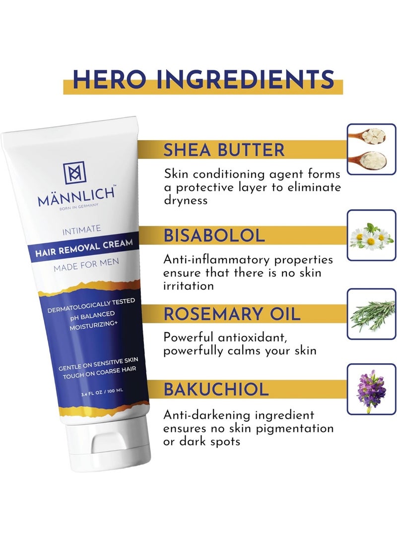 Mannlich Intimate/Private Hair Removal Cream for Men (100 ml) | Painless, Faster, Soothing for Unwanted Coarse Pubic Hair, Suitable For All Skin Types (Pack of 1) - Image 3
