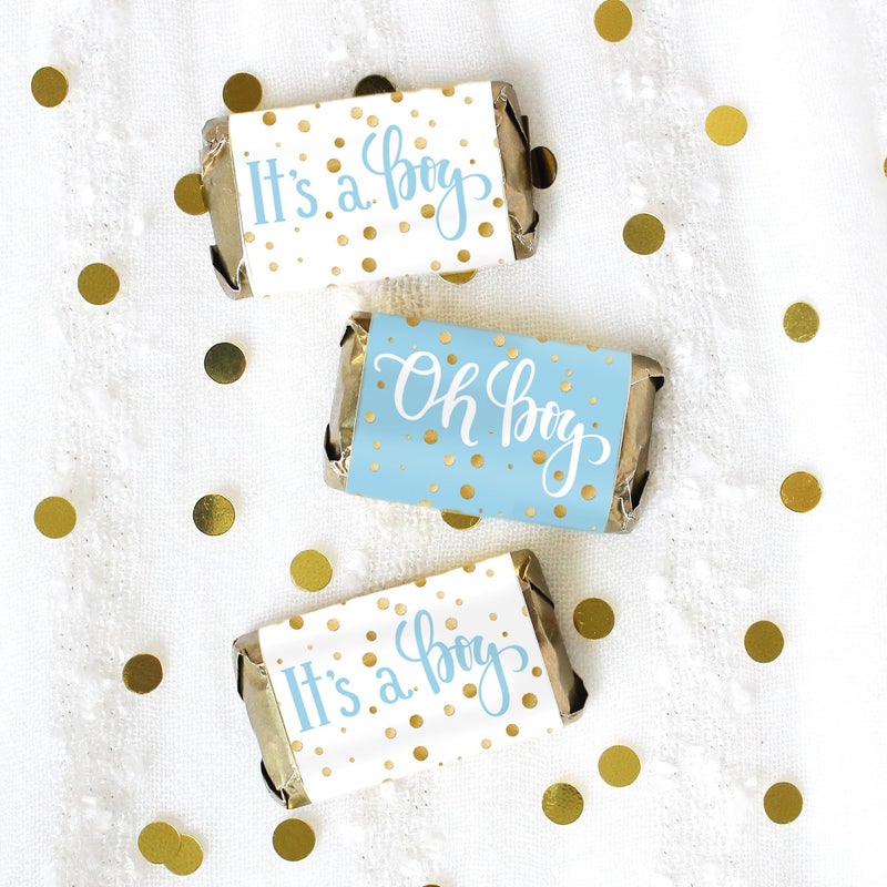DISTINCTIVS Blue and Gold It's a Boy Baby Shower Wrappers for Mini Chocolate Bars, Baby Shower Party Favor Candy Stickers - 42 Count - Image 2