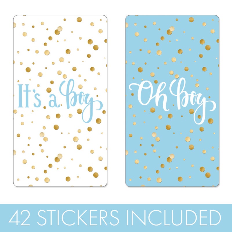 DISTINCTIVS Blue and Gold It's a Boy Baby Shower Wrappers for Mini Chocolate Bars, Baby Shower Party Favor Candy Stickers - 42 Count - Image 5
