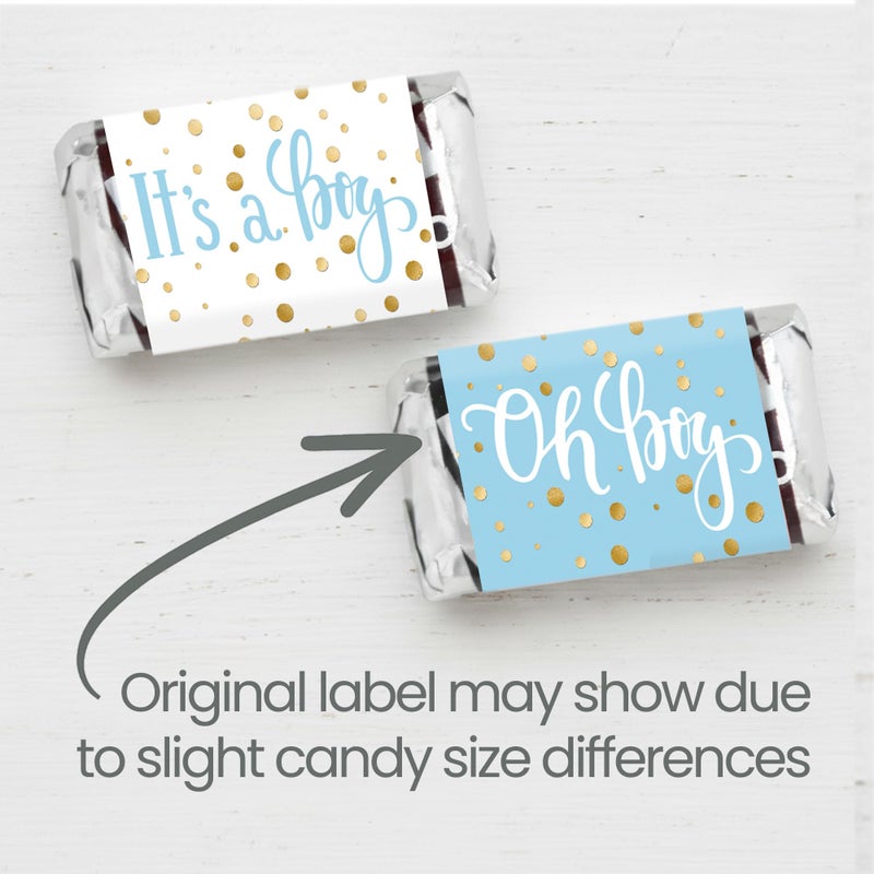 DISTINCTIVS Blue and Gold It's a Boy Baby Shower Wrappers for Mini Chocolate Bars, Baby Shower Party Favor Candy Stickers - 42 Count - Image 4