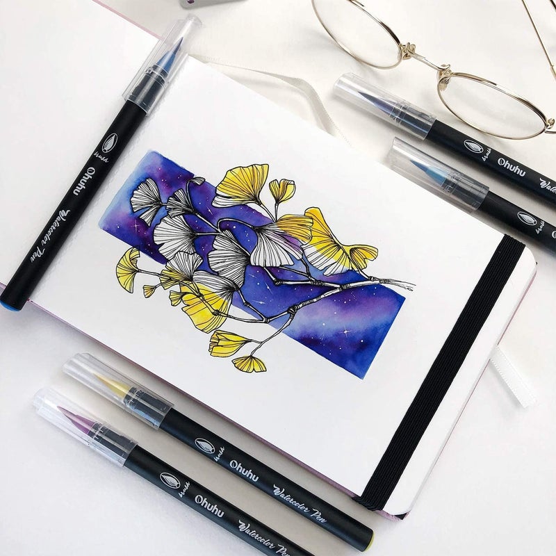 Ohuhu Professional Watercolor Brush Markers Pen 24 Colors of Ohuhu, Water Based Drawing Marker Brushes W/A Blending Aqua Pen, Water Soluble for Adult Coloring Books Comic Calligraphy - Image 5